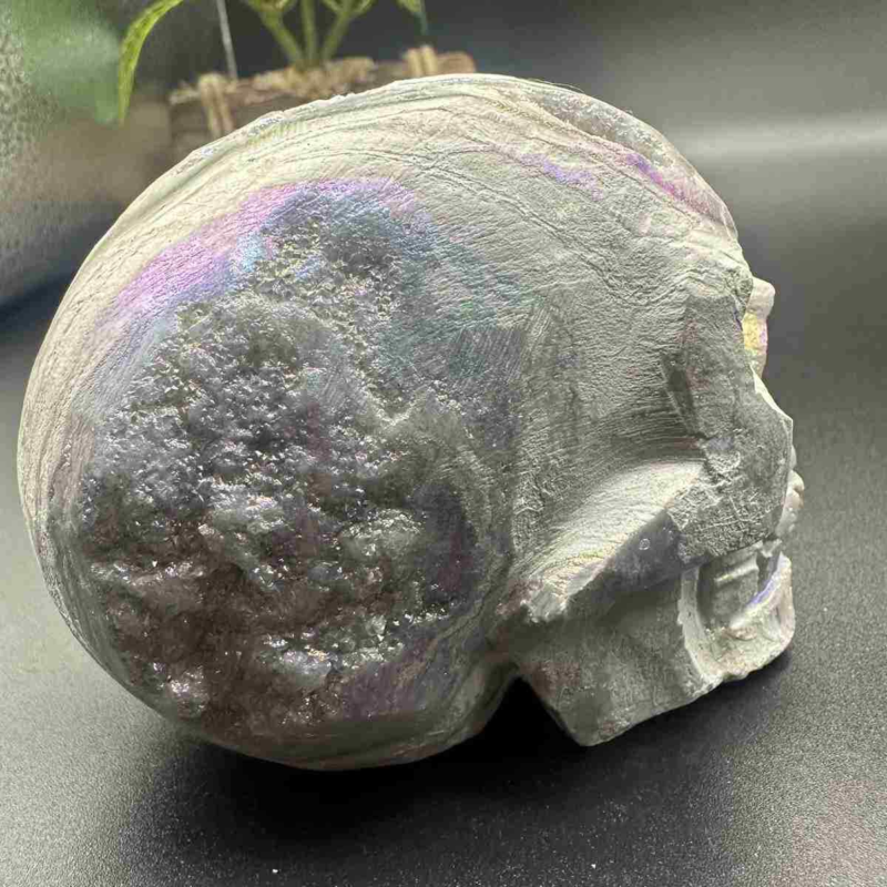 705g electroplate Natural sphalerite hand carved skull decor gem Healing