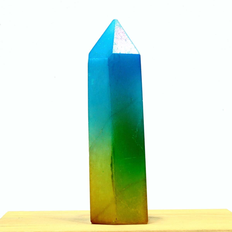 298g Electroplated Natural Crystal Quartz Tower Crystal Point rainbow Healing
