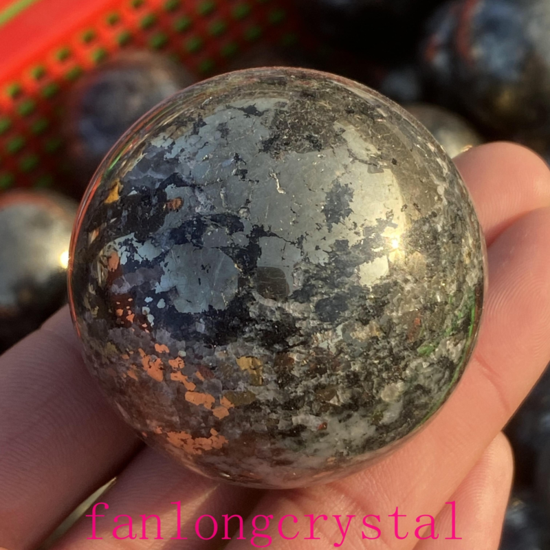 1pc Natural Pyrite Carved sphere quartz crystal Ball Reiki Healing 40mm+