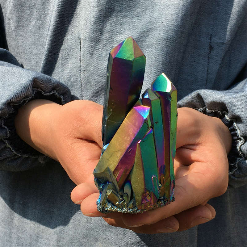 320g Electroplate Rainbow cluster quartz crystal mineral specimen reiki healing