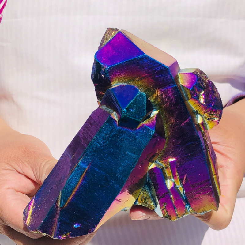 2.48LB Color Flame Aura Electroplate Quartz Crystal Specimen Healing point 450