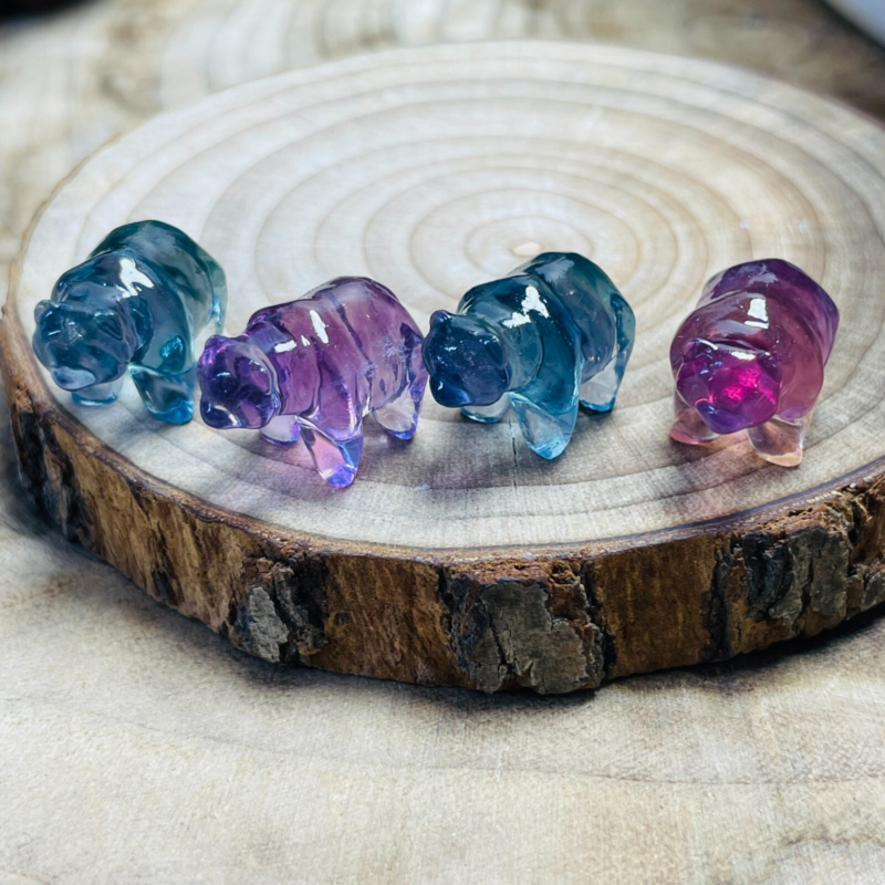 4Natural Fluorite Carved Mini Bear Skull Quartz Crystal Reiki Healing