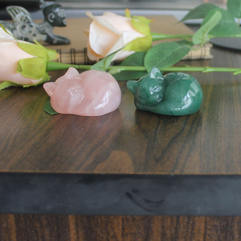 Carved crystal gemstone crystal sleeping cat figurine animal statue decor 2&apos;&apos;