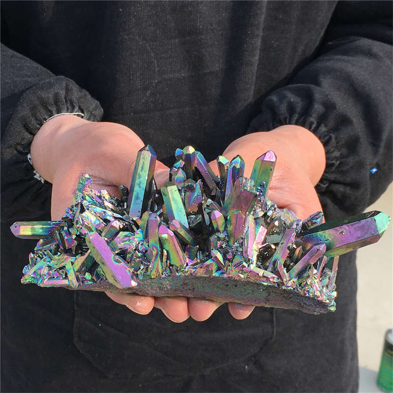 480g Electroplate Rainbow cluster quartz crystal mineral specimen reiki healing