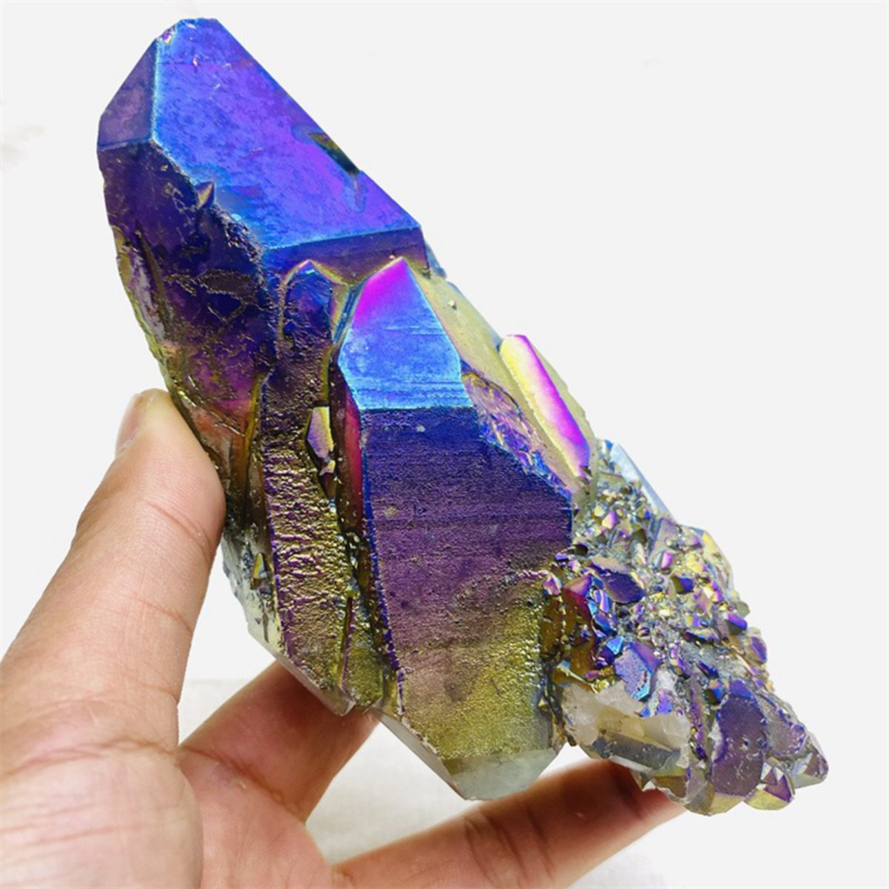 670gColor Flame Aura Electroplate Quartz Crystal Cluster Specimen Healing Stone