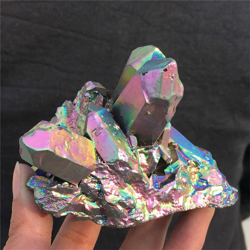 290g Electroplate Rainbow cluster quartz crystal mineral specimen reiki healing
