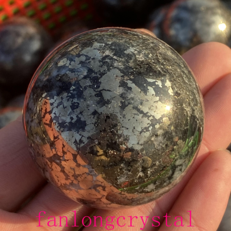 1pc Natural Pyrite Carved sphere quartz crystal Ball Reiki Healing 40mm+