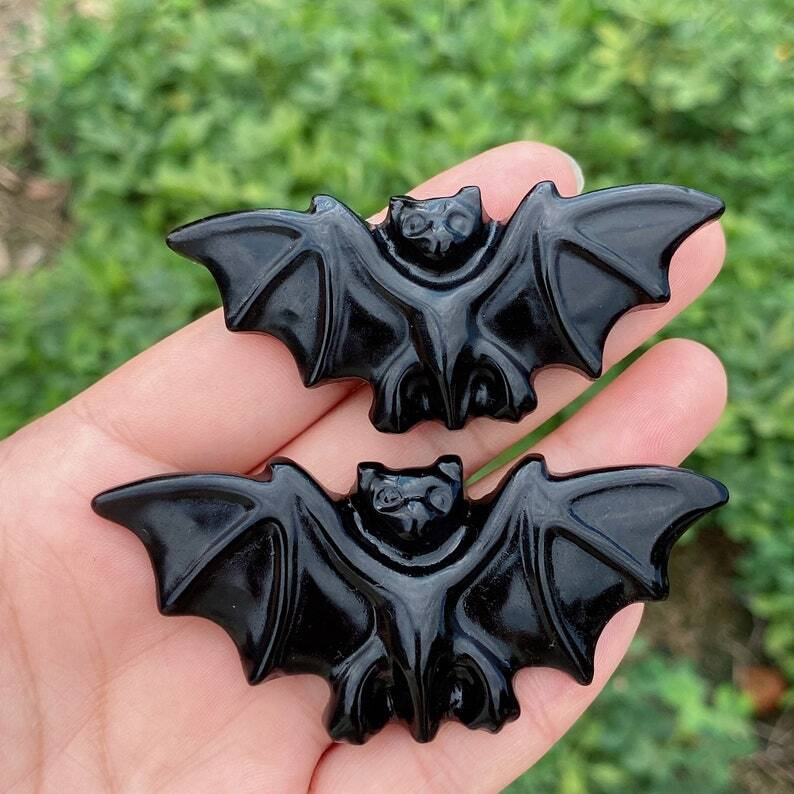 1PC Natural Obsidian Bat Quartz Crystal Decoration Heal Gifts Energy Animal 20g+
