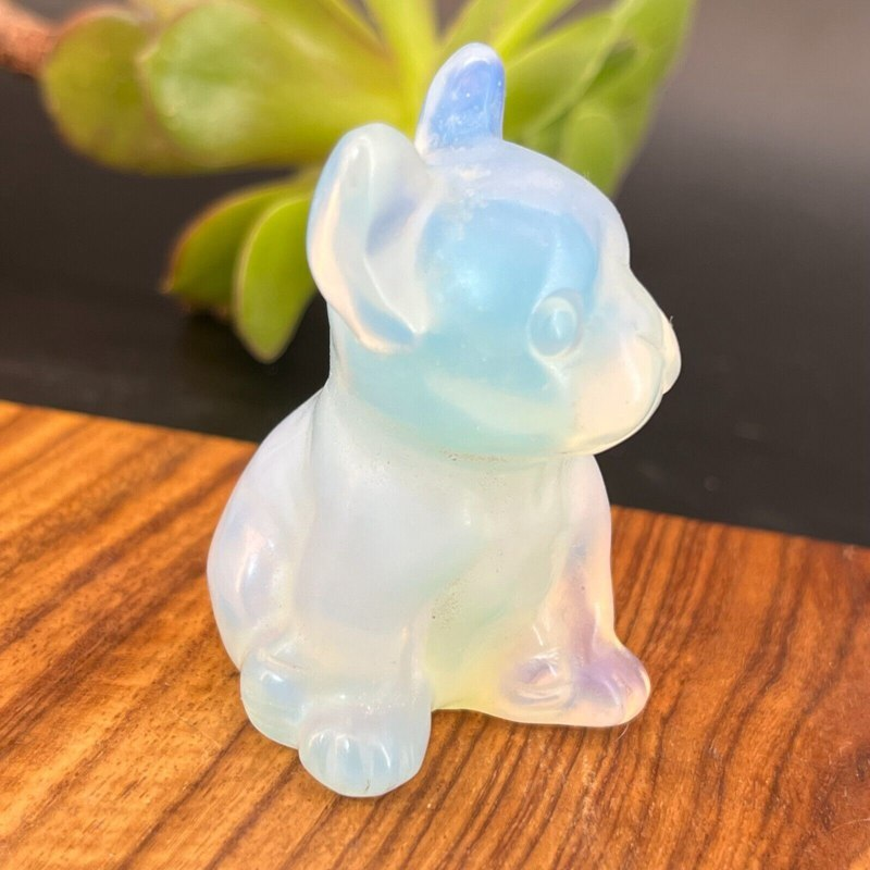 3cm Natural Quartz Crystal Carved Rough Stone French Bulldog Energy Animal Decor
