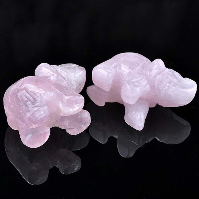 Natural Rose Quartz Crystal Carved Elephant Healing Stone Animal Sculpture Reiki