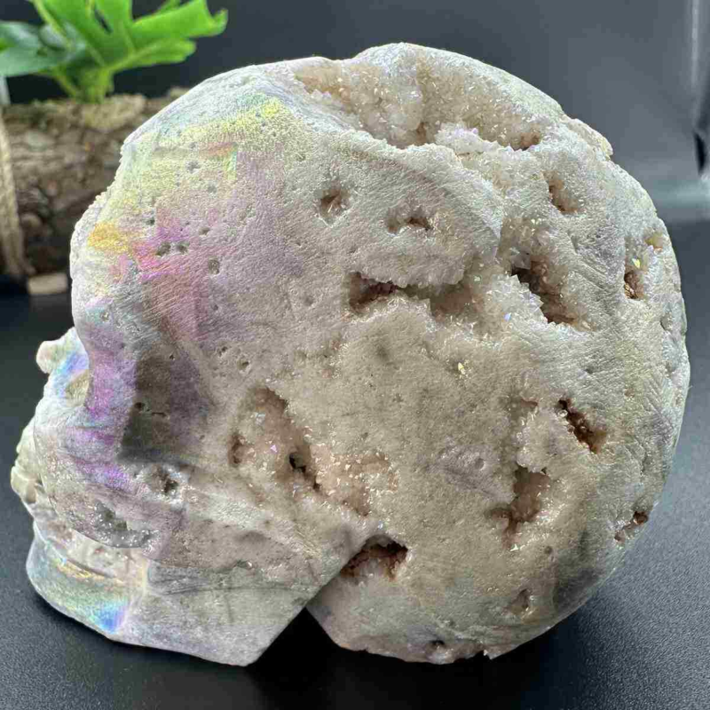 545g electroplate Natural sphalerite hand carved skull decor gem Healing