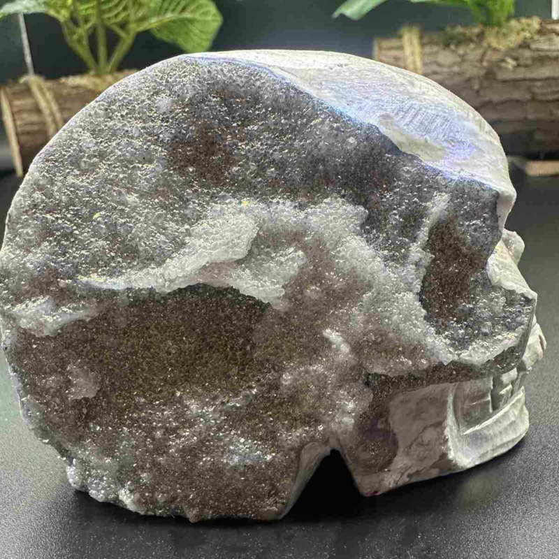 535g electroplate Natural sphalerite hand carved skull decor gem Healing