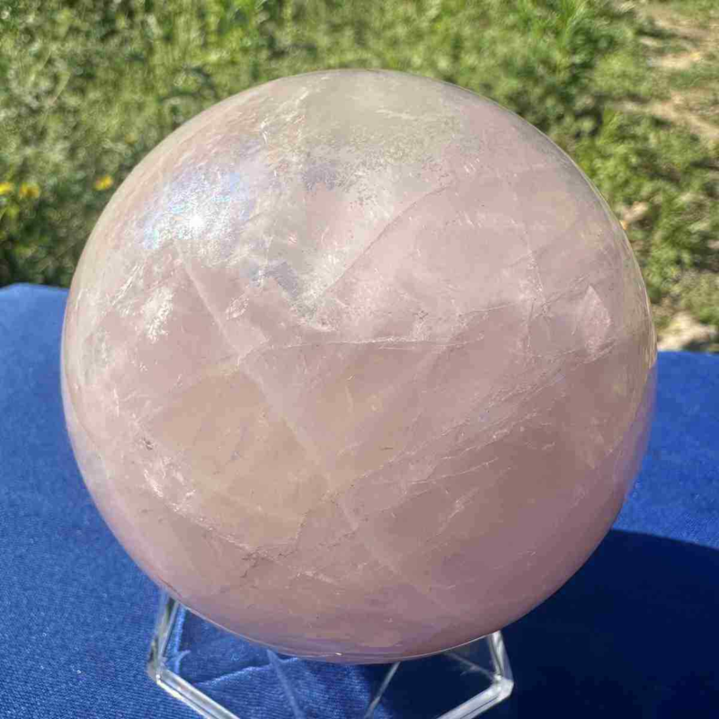 825g electroplate Natural pink rose Quartz Ball Crystal Sphere Healing decor