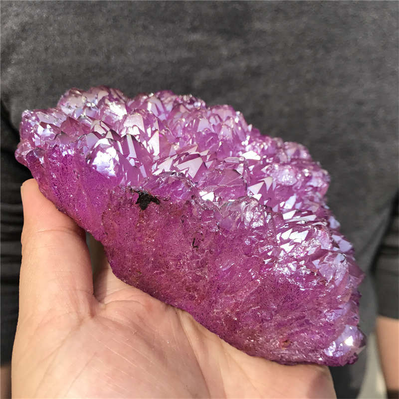 850g Electroplate Rainbow cluster quartz crystal mineral specimen reiki healing