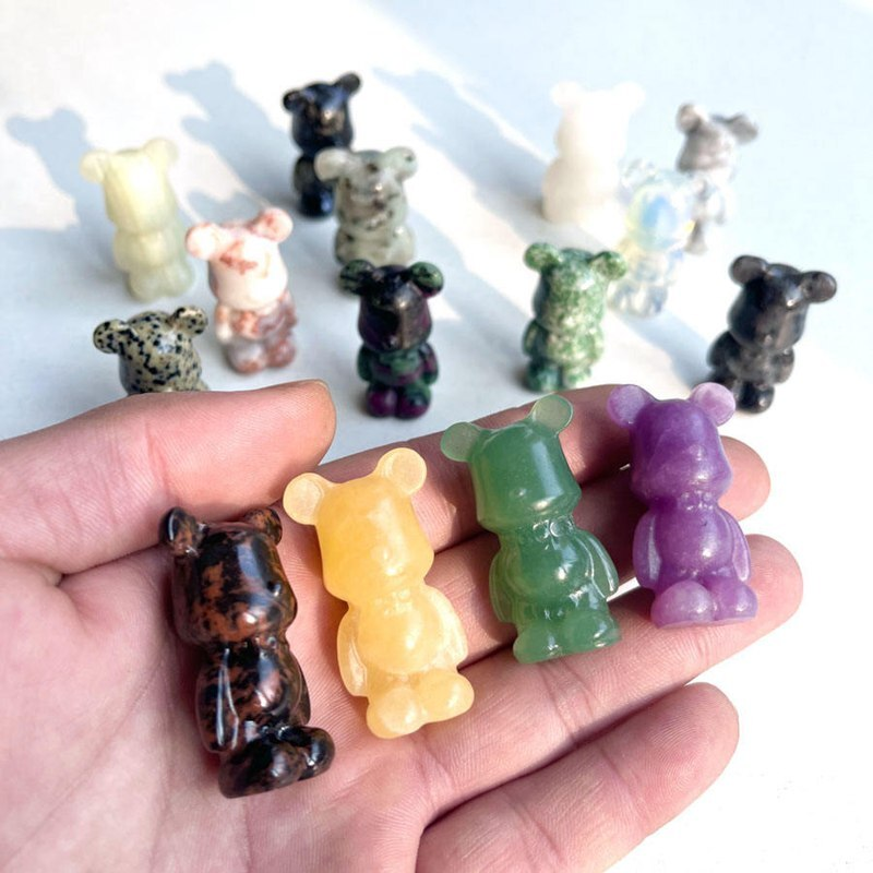 Natural Quartz Crystal Gloomy Little Bear Healing Rock Carved Animal Stone Gift
