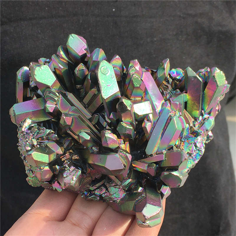 560g Electroplate Rainbow cluster quartz crystal mineral specimen reiki healing