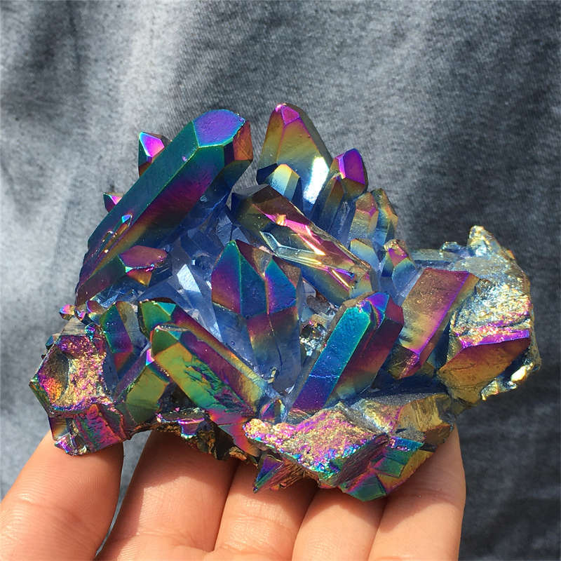 250g Electroplate Rainbow cluster quartz crystal mineral specimen reiki healing