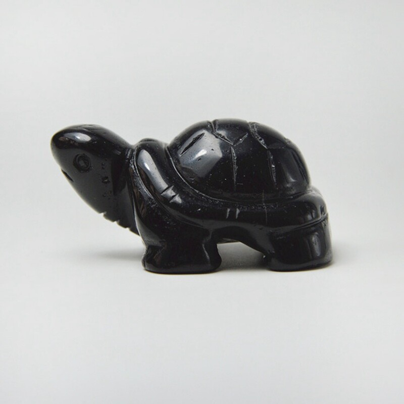 Natural Obsidian Quartz Carved Longevity Tortoise Crystal Animal Turtle Ornament