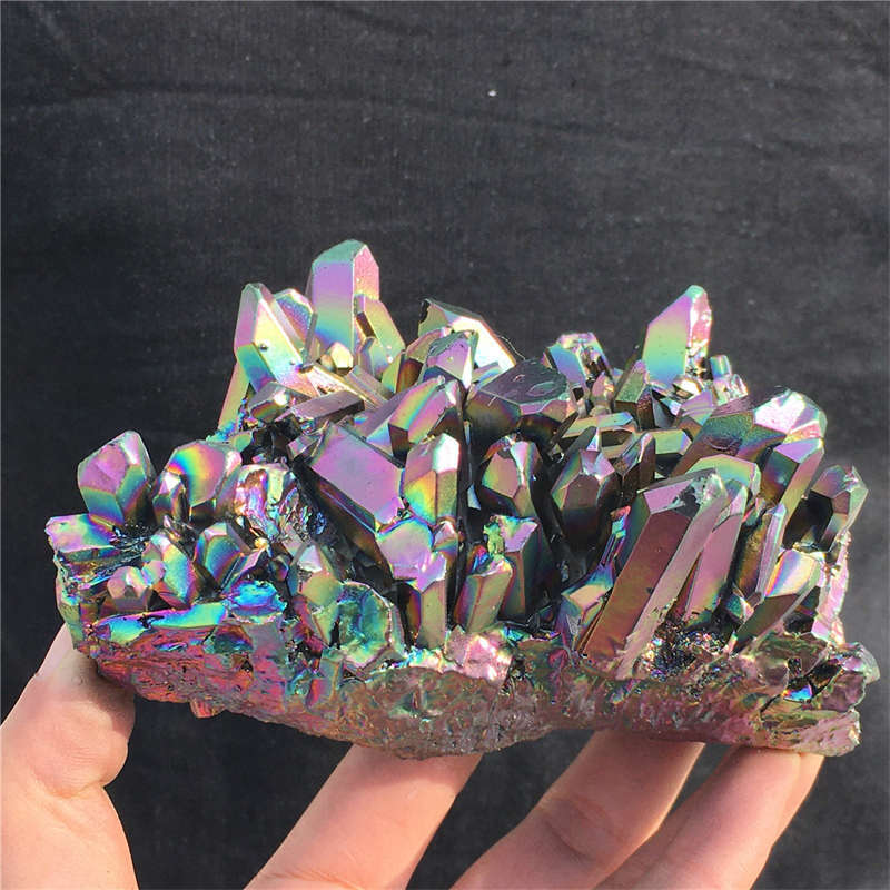 560g Electroplate Rainbow cluster quartz crystal mineral specimen reiki healing