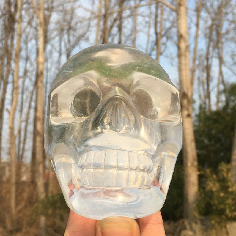 Hand carved Clear Melting stone Crystal Skull Reiki Heal Mineral Samples 1PC