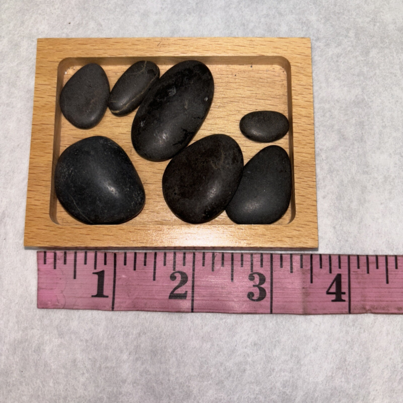 Natural Obsidian 7 Stone Healing Stacking Black Chakra Balance Wood Tray