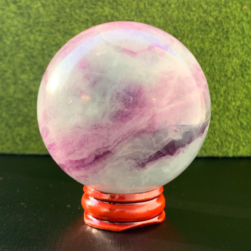 336G Natural Fluorite ball Colorful Quartz Crystal Gemstone Healing + Stand