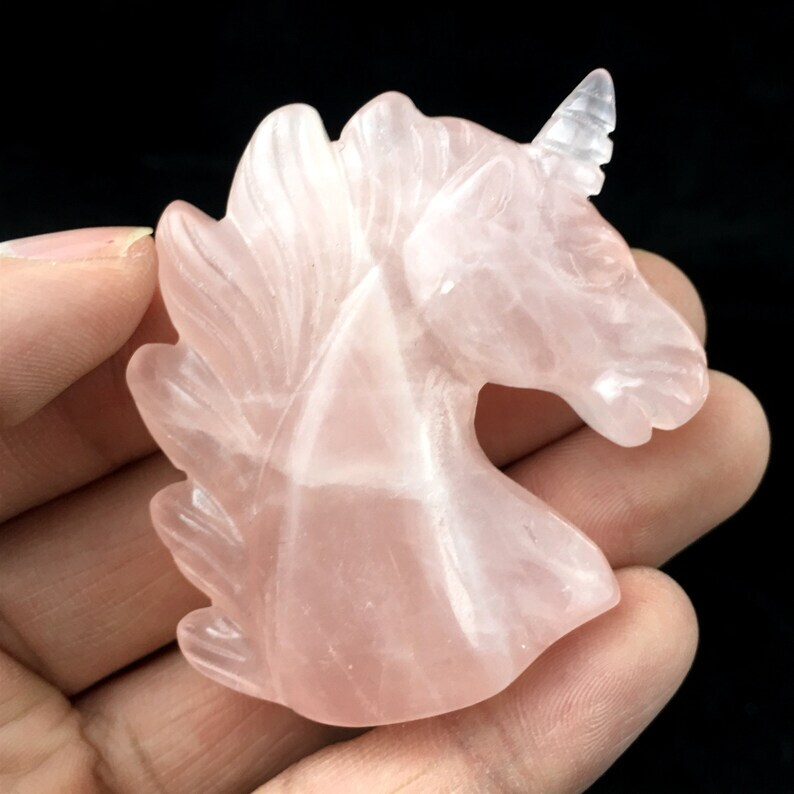Natural Rose Quartz Unicorn Crystal Animal Mineral Specimens Sculpture Heal 1pc