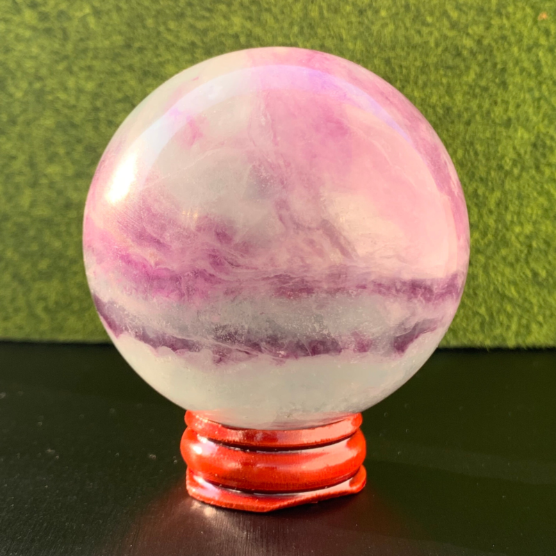 336G Natural Fluorite ball Colorful Quartz Crystal Gemstone Healing + Stand