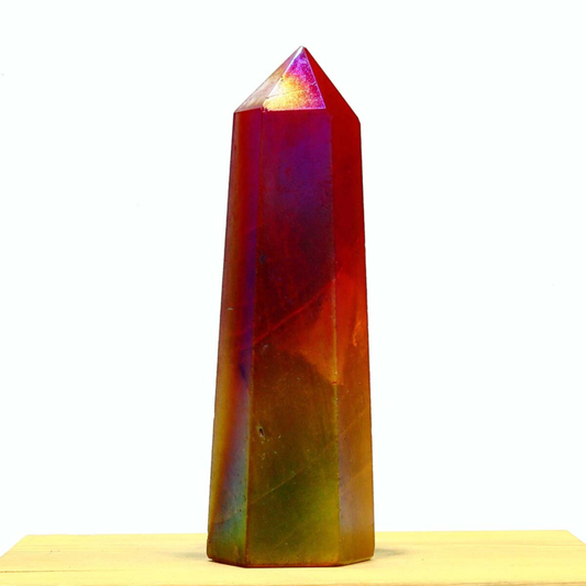 263g Electroplated Natural Crystal Quartz Tower Crystal Point rainbow Healing