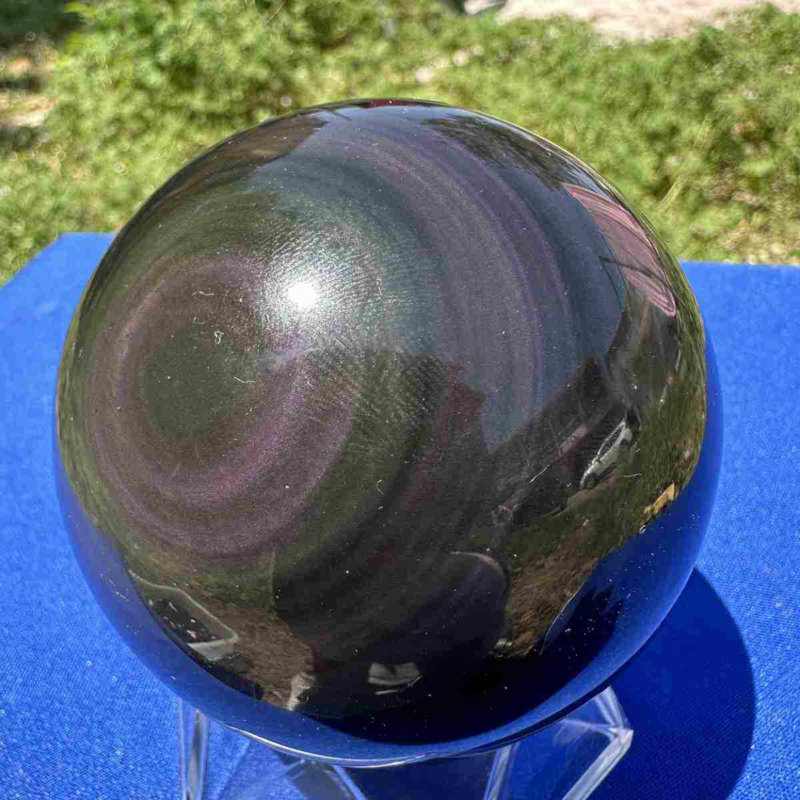 520g natural rainbow obsidian sphere cat&apos;s eye quartz crystal ball healing