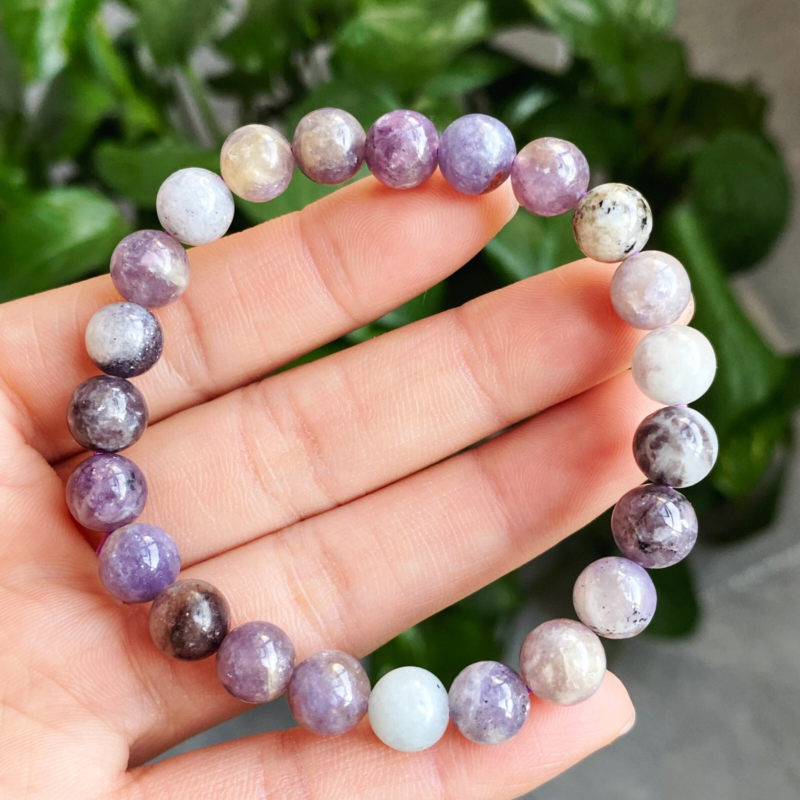 8mm 2pcs Natural Purple Lepidolite Crystal Quartz Beads Bracelet AAA