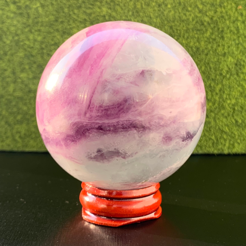 336G Natural Fluorite ball Colorful Quartz Crystal Gemstone Healing + Stand