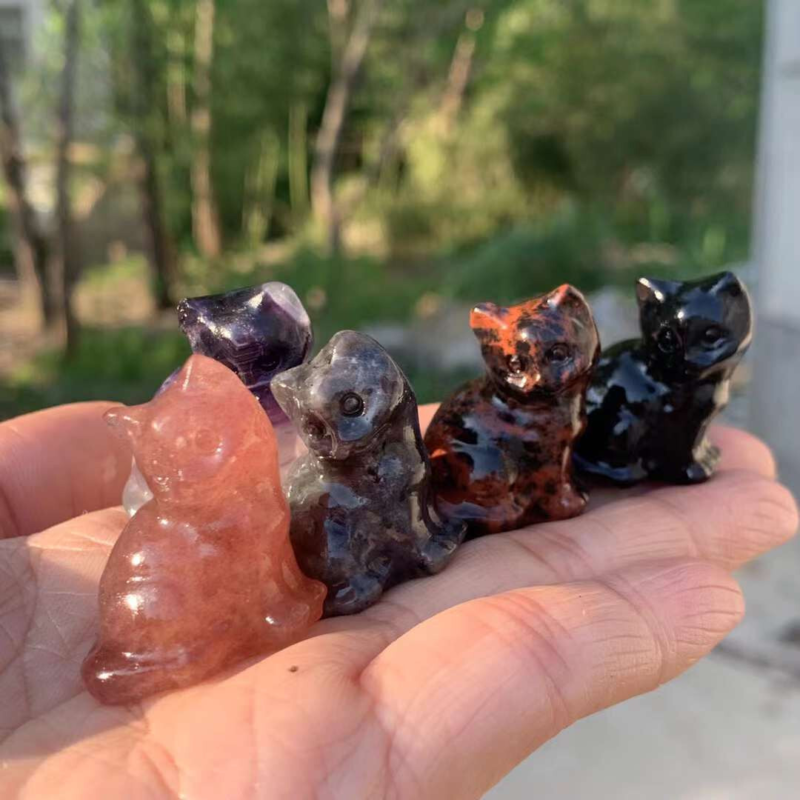 3pc Natural Mix Quartz Carved Cat Skull Crystal Reiki Healing Gem Gift Random