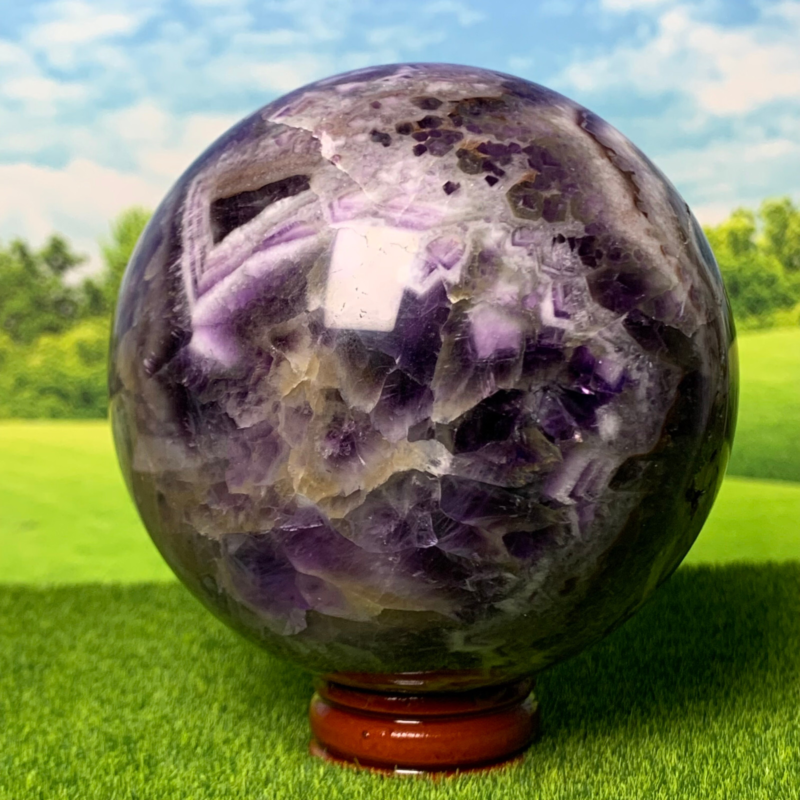 718G Rare High Quality Purple Dream Amethyst Quartz Crystal Sphere Healing Ball