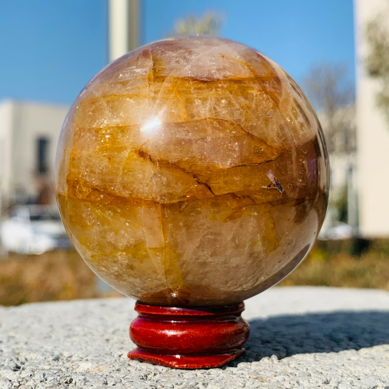 270g Natural Yellow Gum Flower Ball Crystal Sphere Quartz Healing