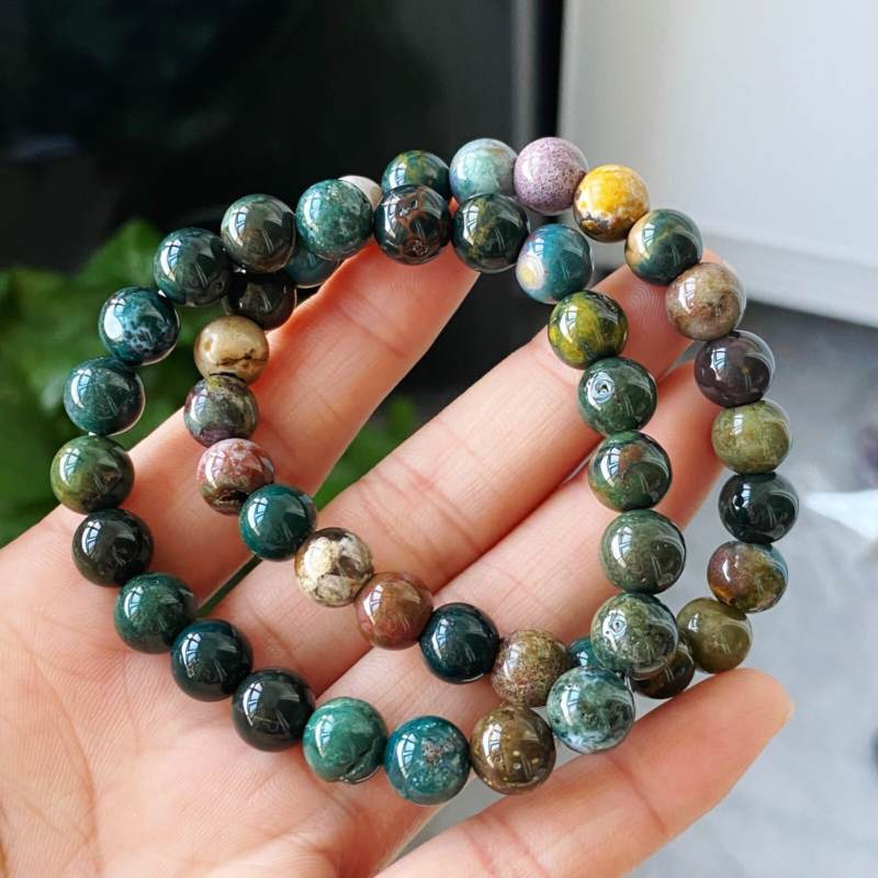 8/8.5mm 2pcs Natural Color Ocean Jade Gemstone Beads Bracelet