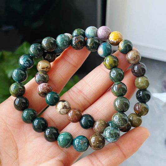8/8.5mm 2pcs Natural Color Ocean Jade Gemstone Beads Bracelet