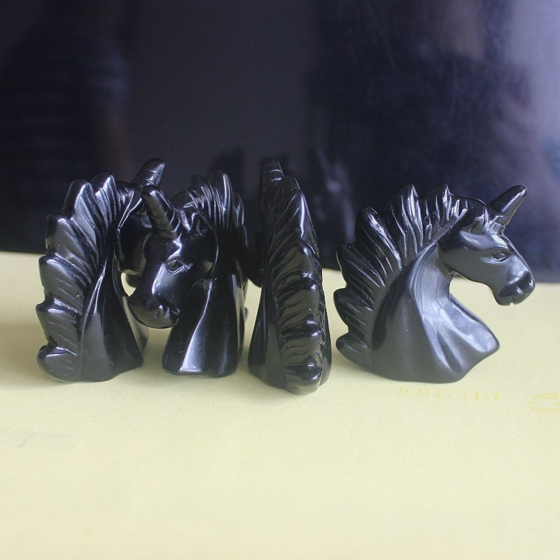 HLbshi Hand Carved Mixed Gemstone quartz crystal Unicorn animal Figurine Carving