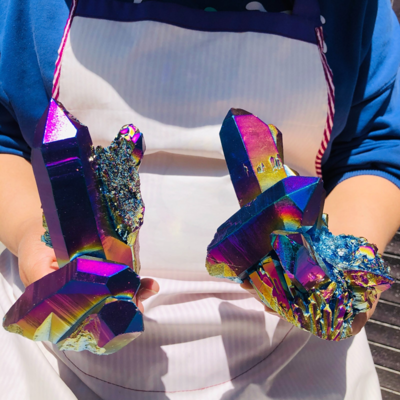 2pieces3.43LB Color Flame Electroplate Quartz Crystal Specimen Healing point 481