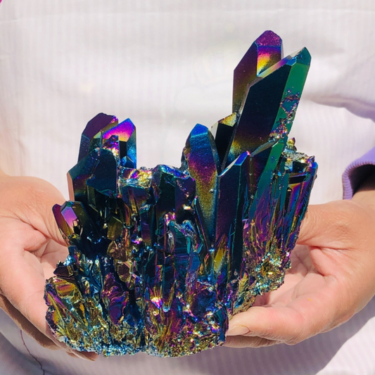 3.1LB Color Flame Aura Electroplate Quartz Crystal Specimen Healing point 452