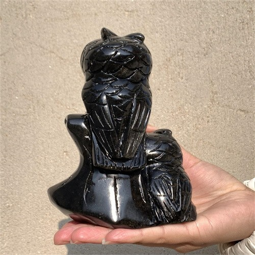 670g Natural carved Gold obsidian owl Reiki crystal skull decor crystal gift