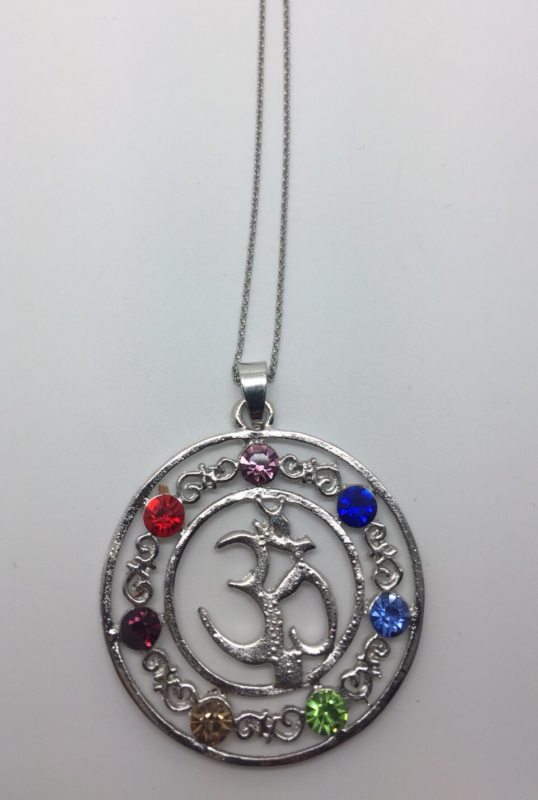 New Trendy 7 Chakra Rainbow Meditation Balance Necklace 18” Om Symbol