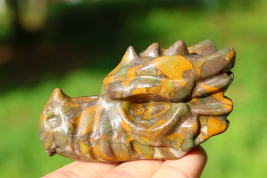 3" Carved Natural Azolite Dragon Head Reiki Crystal Skull Decor Crystal gift 1PC