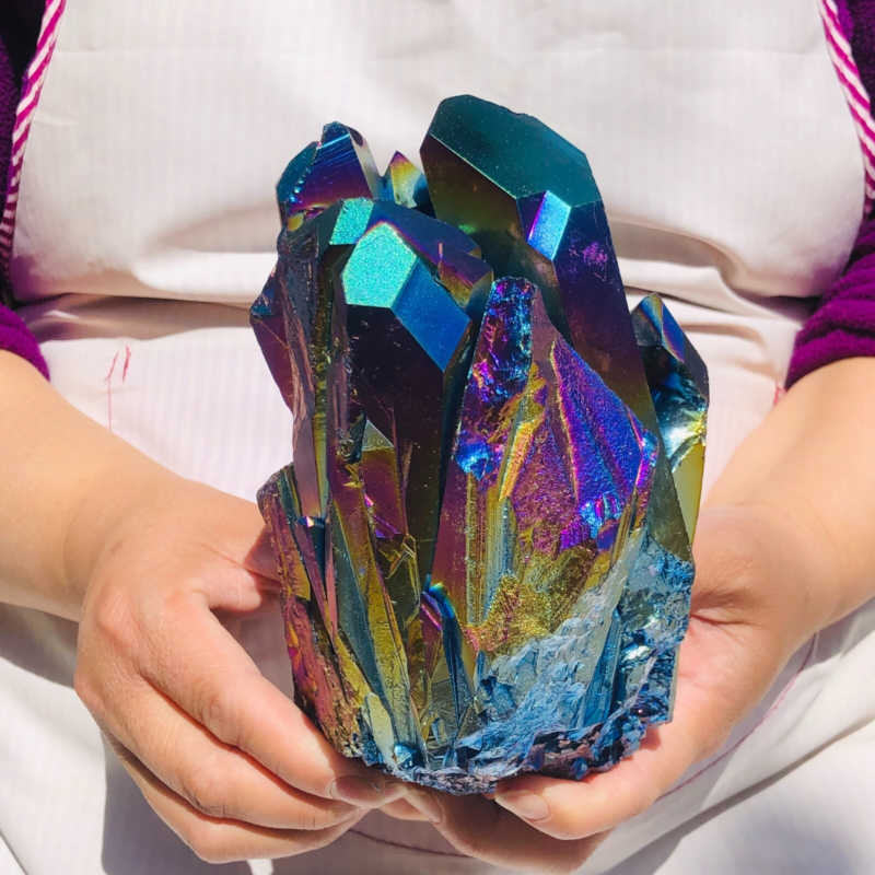 5.28LB Color Flame Aura Electroplate Quartz Crystal Specimen Healing point 479