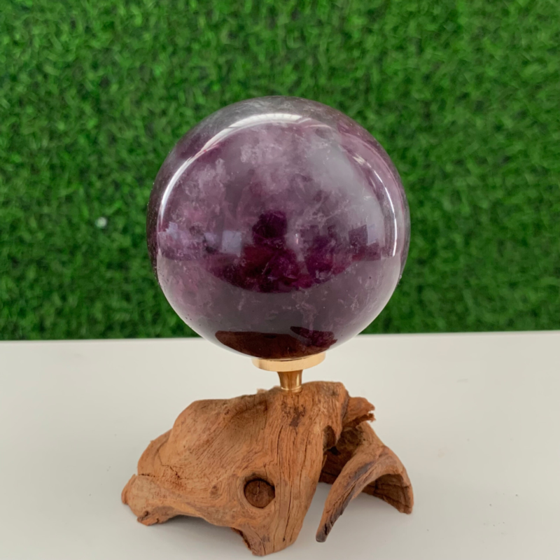 420GNatural Fluorite Ball Colorful Quartz Crystal Gem Repair+Bracket