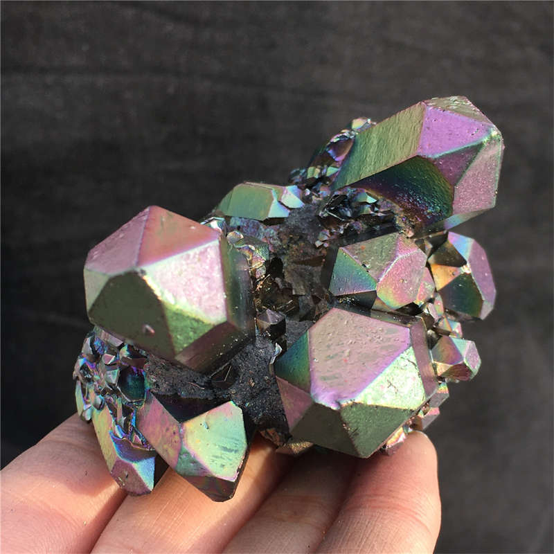 210g Electroplate Rainbow cluster quartz crystal mineral specimen reiki healing