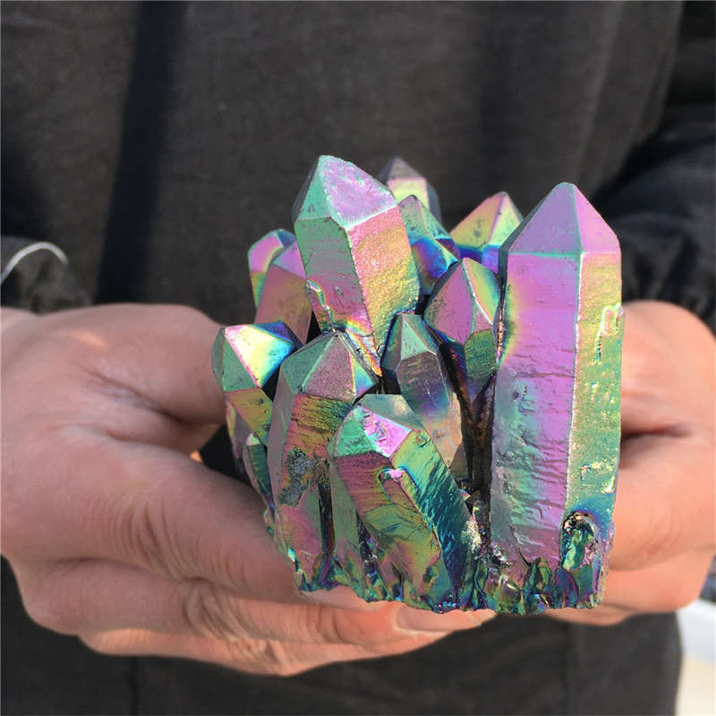 370g Electroplate Rainbow cluster quartz crystal mineral specimen reiki healing