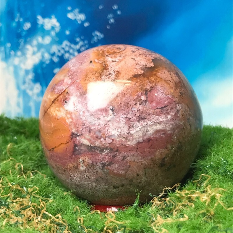 262GNatural Marine Jasper Quartz Ball Crystal Ball Mineral Sample Restoration