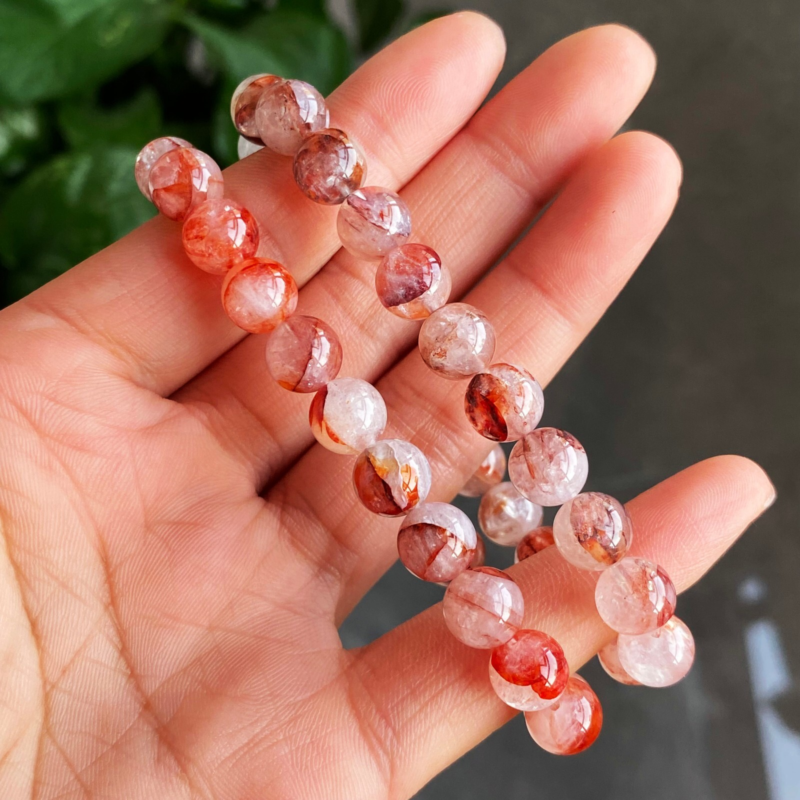 8.5mm 2pcs Natural Red Gelatinous Phantom Quartz Stretch Crystal Bracelet