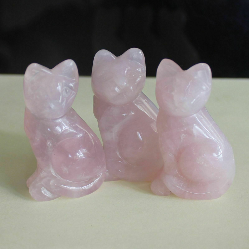 Carved mixed gemstone quartz crystal cat figurine animal carving home decor 2&apos;&apos;